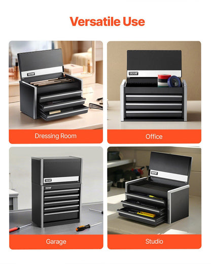 Metal Tool Box, 8.6-inch, Portable Metal Tool Box with 3 Drawers, Small Tool Chest with EVA Liners and PP V952-CTSBXSGJX86IACUDAV0