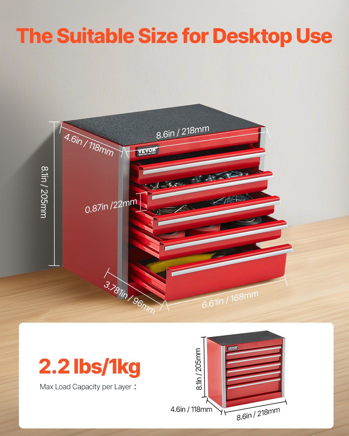 Metal Tool Box, 8.6-inch, Portable Metal Tool Box with 5 Drawers, Small Tool Chest with EVA Liners and PP V952-CTSBXSGJX86IY6PZFV0