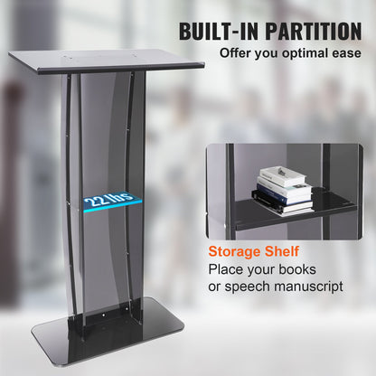 Acrylic Podium, 47" Tall, Acrylic Podium Stand with Wide Reading Surface & Storage Shelf, Floor-standing V952-CTSJTHSTMYK47UDDCV0