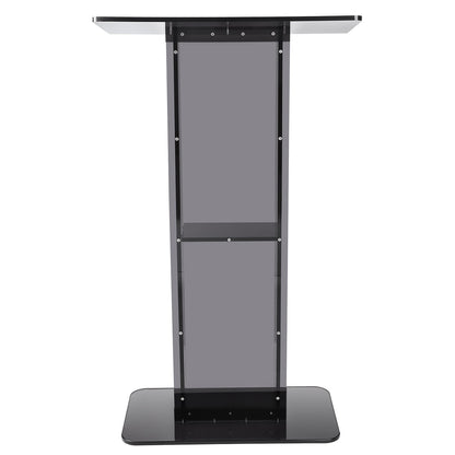 Acrylic Podium, 47" Tall, Acrylic Podium Stand with Wide Reading Surface & Storage Shelf, Floor-standing V952-CTSJTHSTMYK47UDDCV0