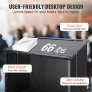 Podium Stand, 47 in Hostess Stand with 4 Rolling Wheels, Wood Podium with Storage Shelves, and Slant Desktop, V952-CTSJTHSYMDF47ZN65V0