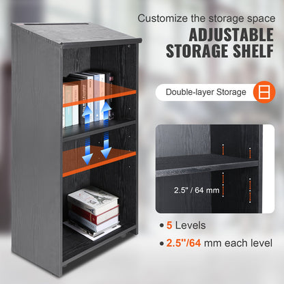 Podium Stand, 47 in Hostess Stand with 4 Rolling Wheels, Wood Podium with Storage Shelves, and Slant Desktop, V952-CTSJTHSYMDF47ZN65V0