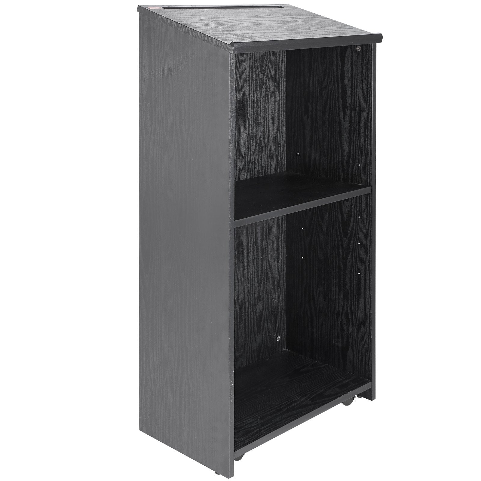 Podium Stand, 47 in Hostess Stand with 4 Rolling Wheels, Wood Podium with Storage Shelves, and Slant Desktop, V952-CTSJTHSYMDF47ZN65V0