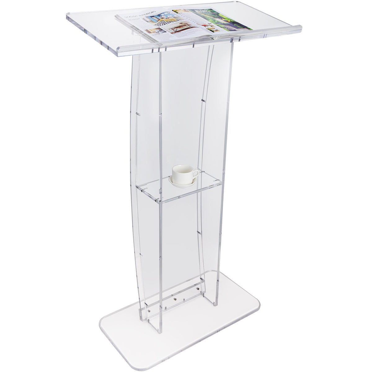 Acrylic Podium, 47" Tall, Clear Acrylic Podium Stand with Wide Reading Surface & Storage Shelf, V952-CTSJTYKLBST47YW3EV0