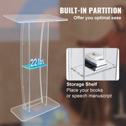 Acrylic Podium, 47" Tall, Clear Acrylic Podium Stand with Wide Reading Surface & Storage Shelf, V952-CTSJTYKLBST47YW3EV0