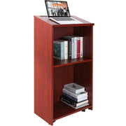 Podium Stand, 47 in Hostess Stand with 4 Rolling Wheels, Wood Podium with Storage Shelves, and Slant Desktop, V952-CTSJTZSYMDF47U54AV0