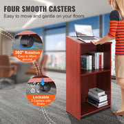 Podium Stand, 47 in Hostess Stand with 4 Rolling Wheels, Wood Podium with Storage Shelves, and Slant Desktop, V952-CTSJTZSYMDF47U54AV0