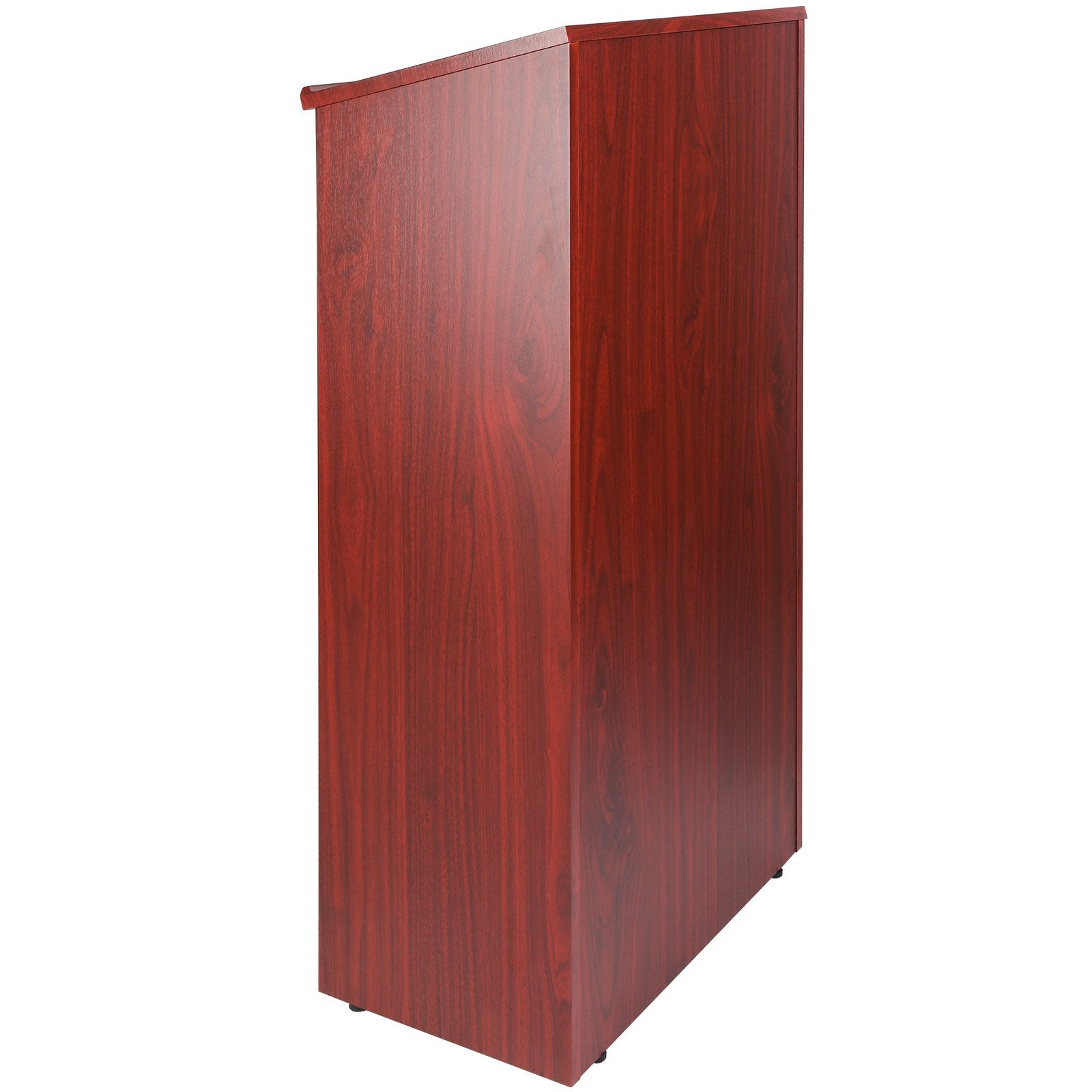Podium Stand, 47 in Hostess Stand with 4 Rolling Wheels, Wood Podium with Storage Shelves, and Slant Desktop, V952-CTSJTZSYMDF47U54AV0