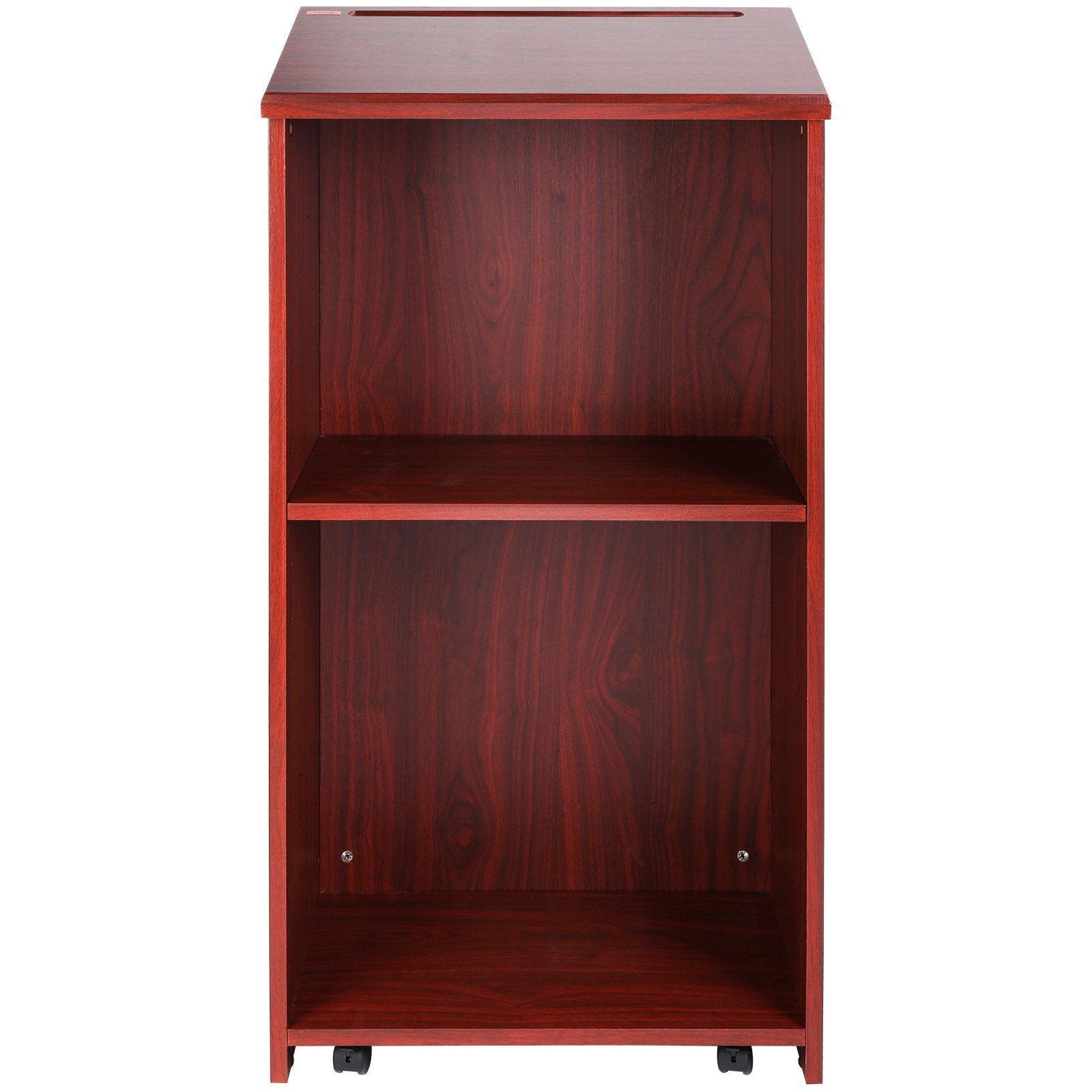 Podium Stand, 47 in Hostess Stand with 4 Rolling Wheels, Wood Podium with Storage Shelves, and Slant Desktop, V952-CTSJTZSYMDF47U54AV0
