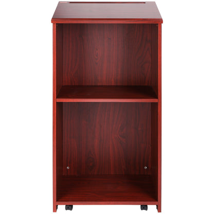 Podium Stand, 47 in Hostess Stand with 4 Rolling Wheels, Wood Podium with Storage Shelves, and Slant Desktop, V952-CTSJTZSYMDF47U54AV0
