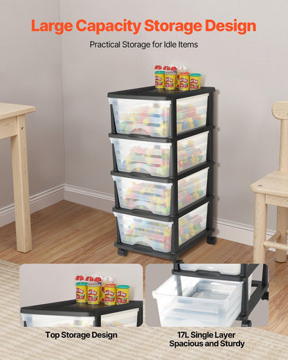 Plastic Storage Drawers Cart, 4 Drawers Storage Organizer with Wheels, Rolling Closet Organization and V952-CWCT1SLJL4G13PBKB001V0