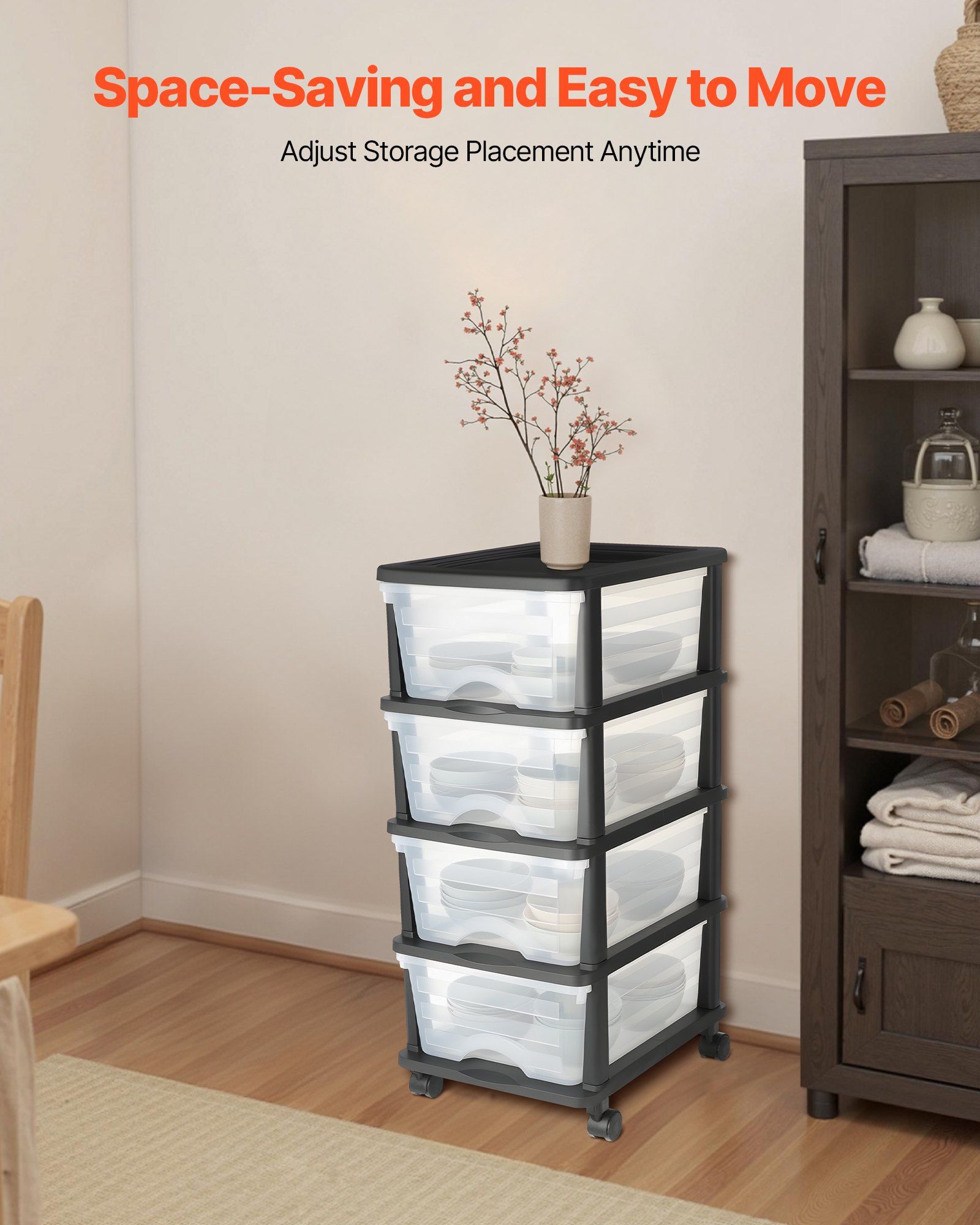 Plastic Storage Drawers Cart, 4 Drawers Storage Organizer with Wheels, Rolling Closet Organization and V952-CWCT1SLJL4G13PBKB001V0