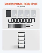 Plastic Storage Drawers Cart, 4 Drawers Storage Organizer with Wheels, Rolling Closet Organization and V952-CWCT1SLJL4G13PBKB001V0