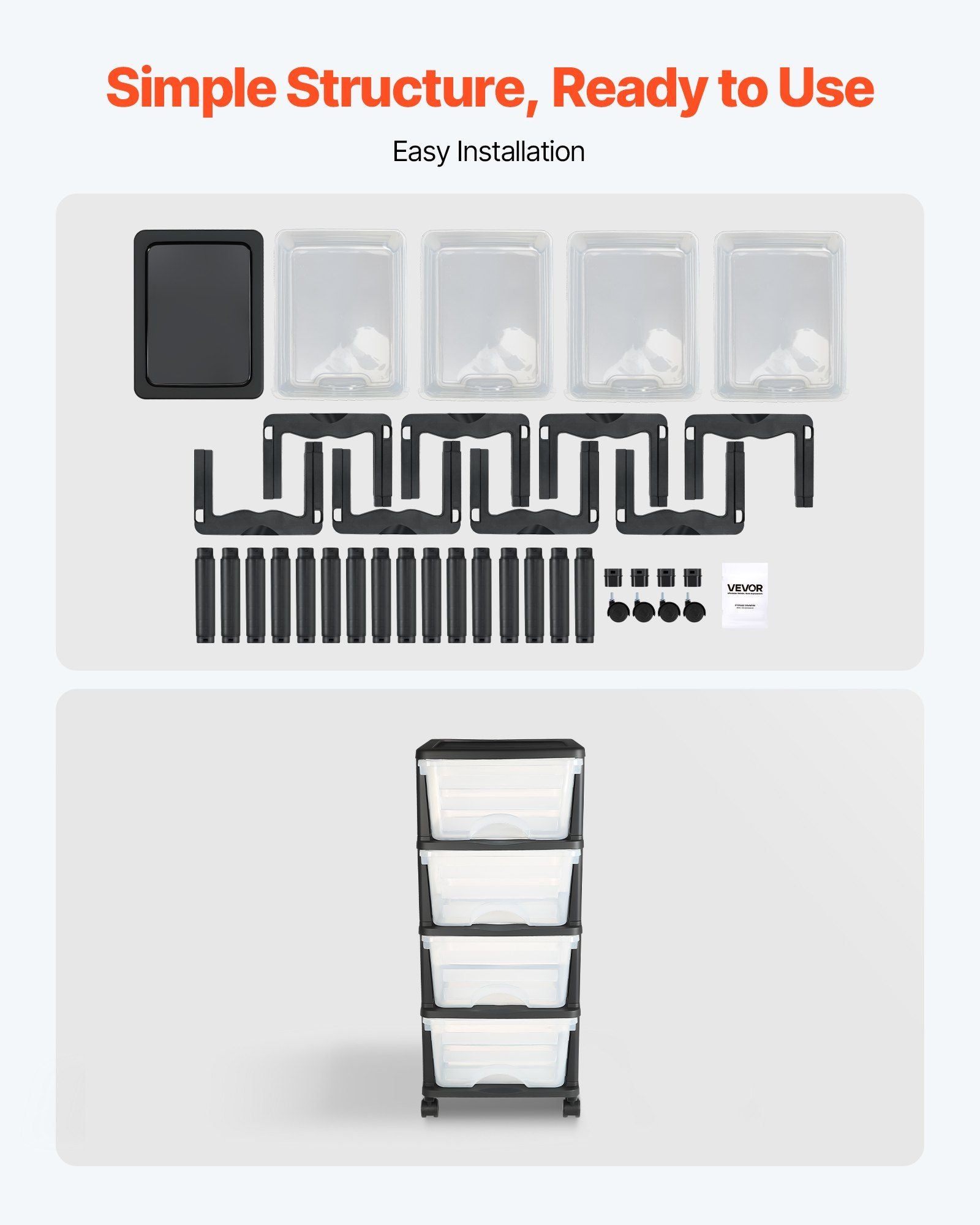 Plastic Storage Drawers Cart, 4 Drawers Storage Organizer with Wheels, Rolling Closet Organization and V952-CWCT1SLJL4G13PBKB001V0