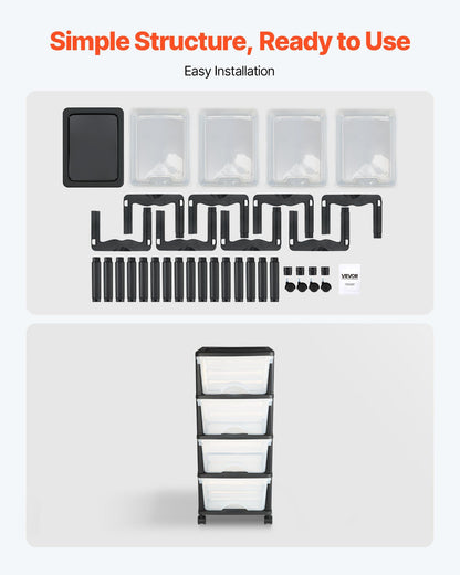 Plastic Storage Drawers Cart, 4 Drawers Storage Organizer with Wheels, Rolling Closet Organization and V952-CWCT1SLJL4G13PBKB001V0