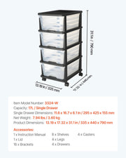 Plastic Storage Drawers Cart, 4 Drawers Storage Organizer with Wheels, Rolling Closet Organization and V952-CWCT1SLJL4G13PBKB001V0