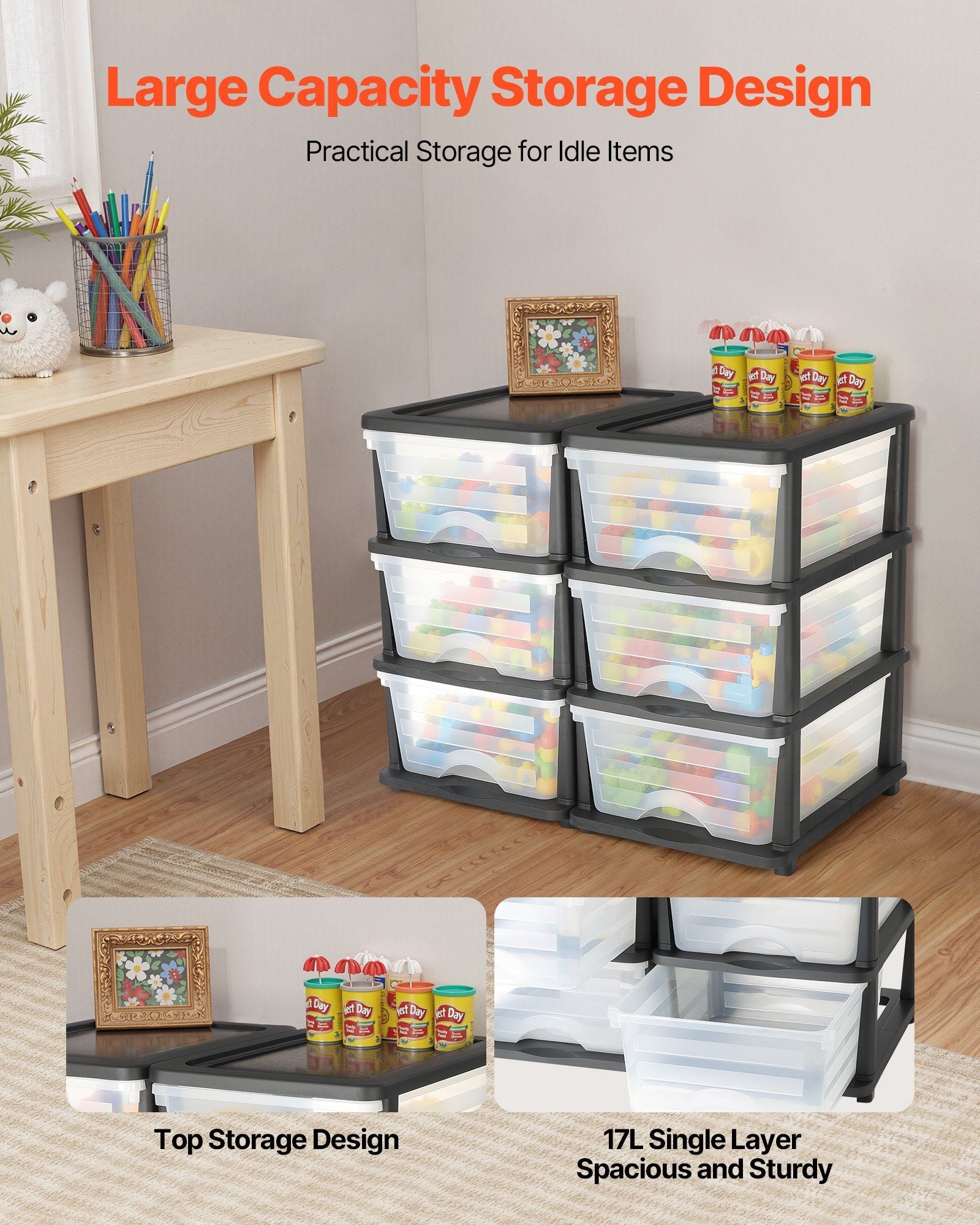Plastic Storage Drawers, 2 Pack Storage Organizer Drawer, 6 Drawers Closet Organization and Storage Dividers, V952-CWCT1YKLDD1GCPFV6001V0