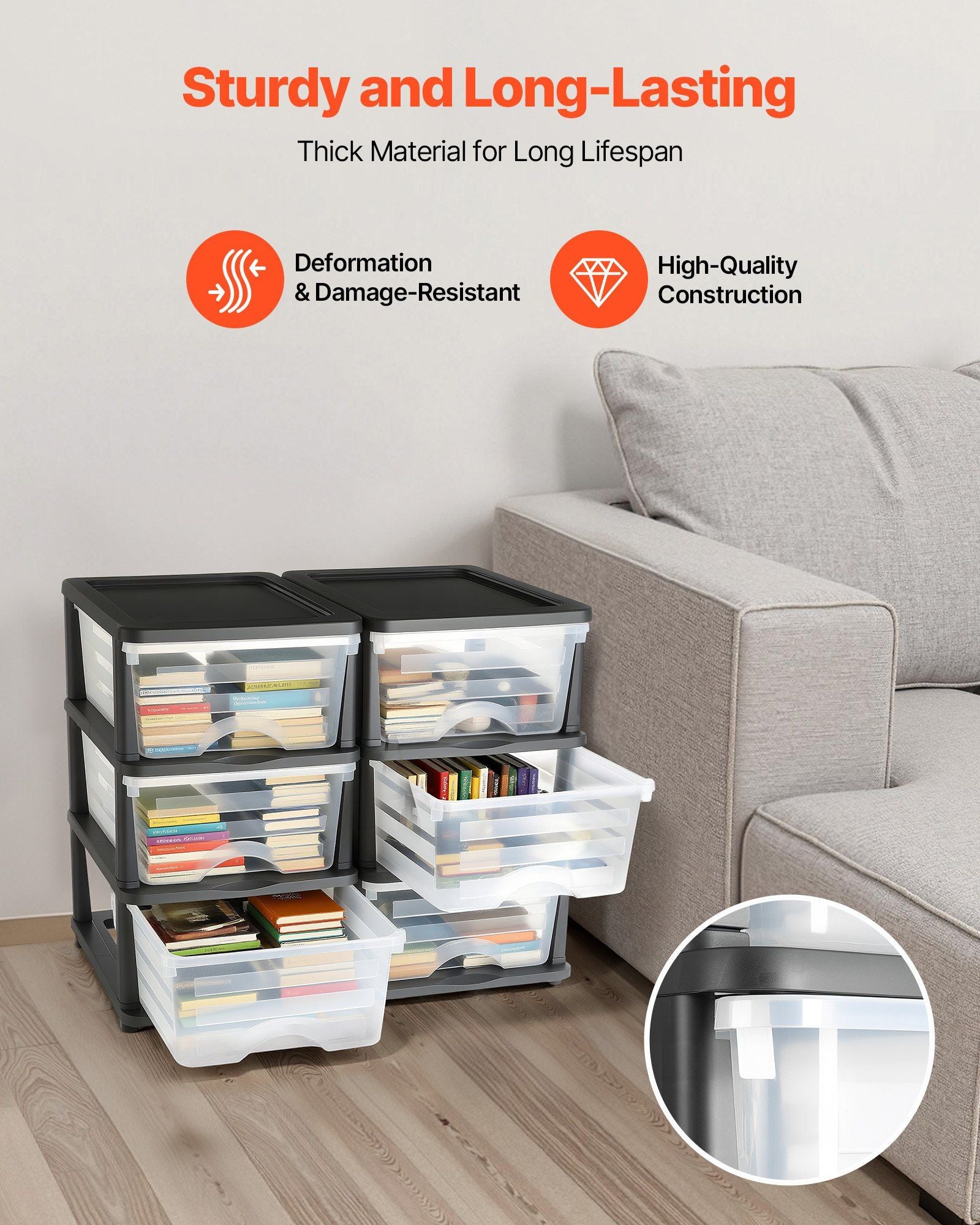 Plastic Storage Drawers, 2 Pack Storage Organizer Drawer, 6 Drawers Closet Organization and Storage Dividers, V952-CWCT1YKLDD1GCPFV6001V0