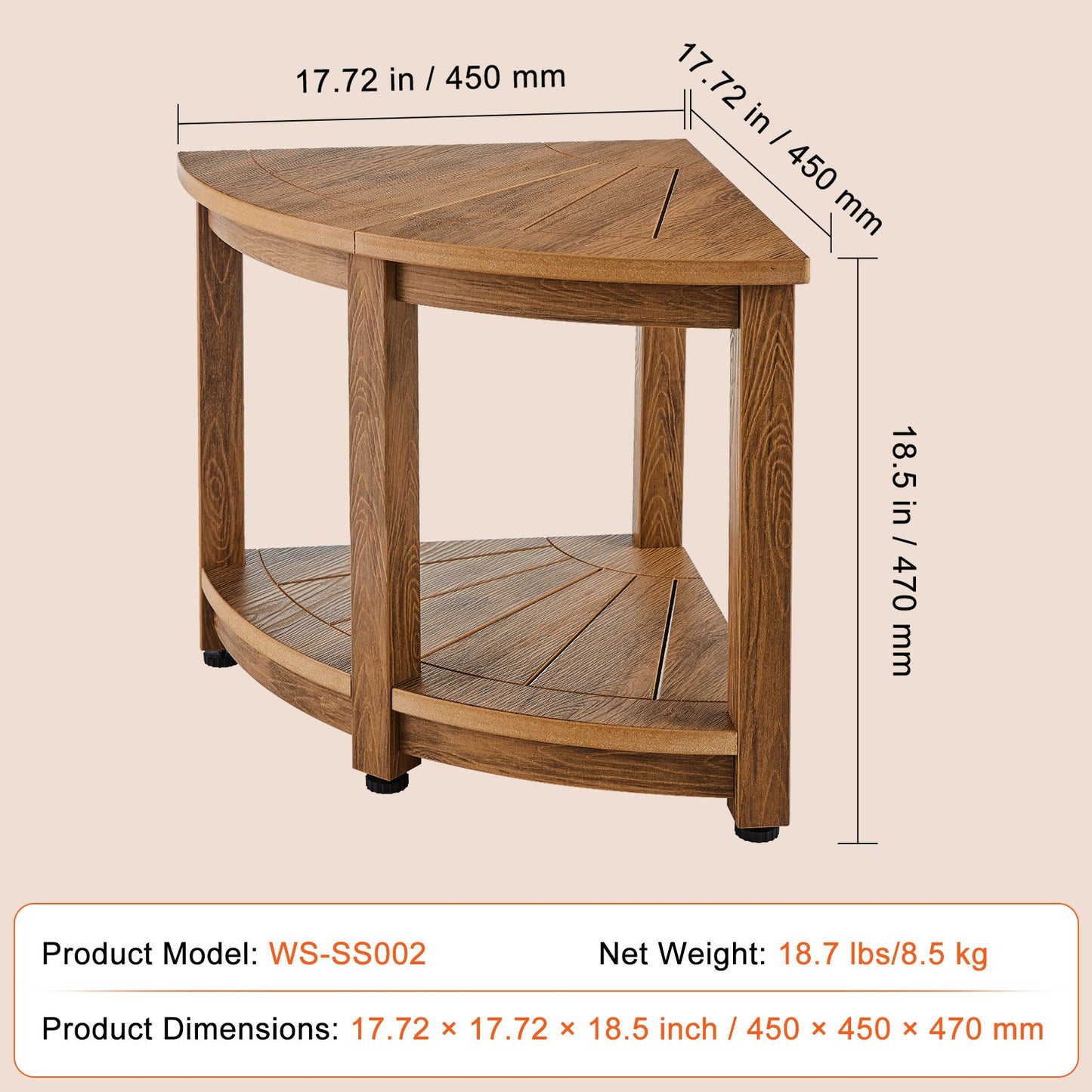 Corner Shower Bench, 18.5" Height 17.75" Radius, Faux Wood Grain Polystyrene,159KGS with Storage Shelf, Water V952-CWDSL1775INCVD6RIV0