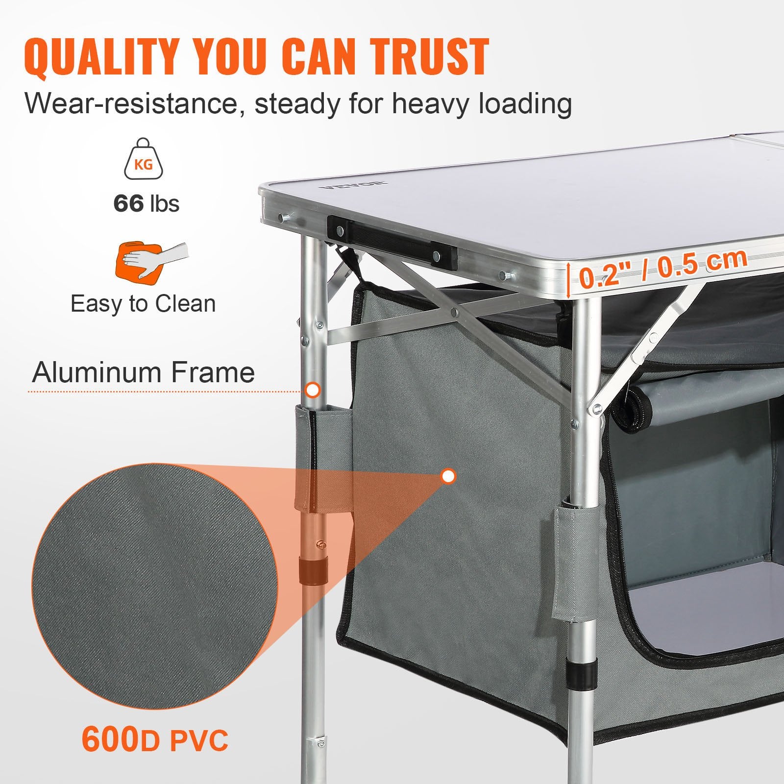 Camping Kitchen Table, Quick set-up Folding Camping Table with A Carrying Bag, 3 Adjustable Heights, MDF V952-CWJKYDCFHSHSB10K7V0