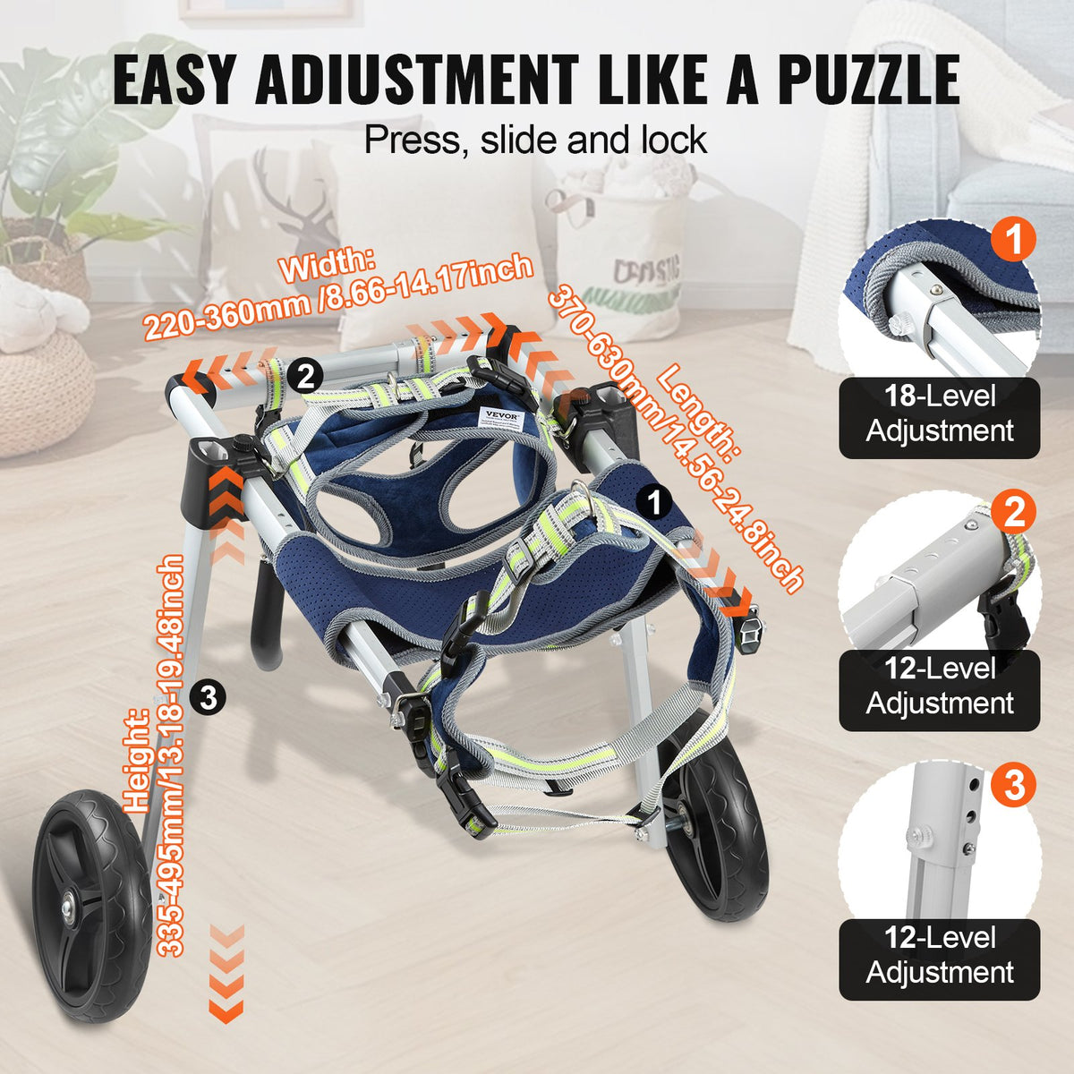 2 Wheels Dog Wheelchair for Back Legs, Pet Wheelchair Lightweight & Adjustable Assisting in Healing, Dog V952-CWLYLLSLLSZHTMYXJV0