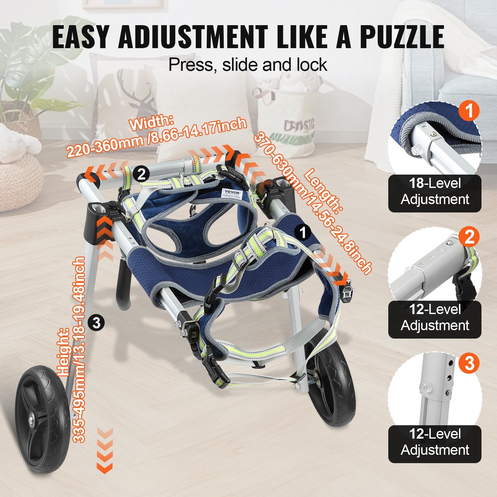 2 Wheels Dog Wheelchair for Back Legs, Pet Wheelchair Lightweight & Adjustable Assisting in Healing, Dog V952-CWLYLLSLLSZHTMYXJV0