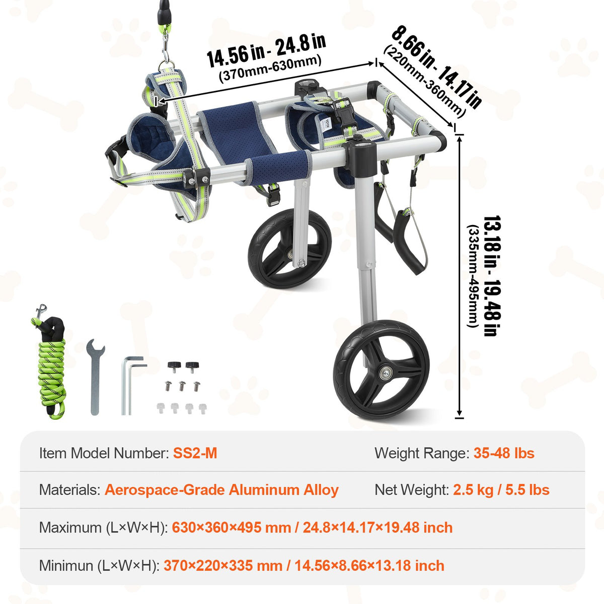 2 Wheels Dog Wheelchair for Back Legs, Pet Wheelchair Lightweight & Adjustable Assisting in Healing, Dog V952-CWLYLLSLLSZHTMYXJV0