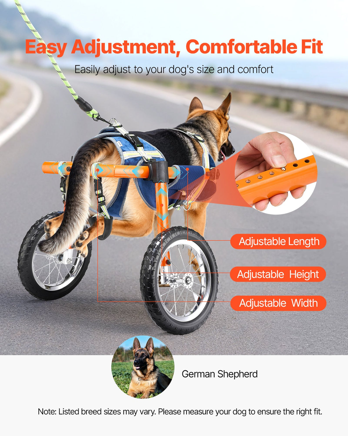Dog Wheelchair for Back Legs, Lightweight 2 Wheels Pet Wheelchair, Height, Width & Length Adjustable, Dog V952-CWLYLLSTDHXL2W9B4001V0