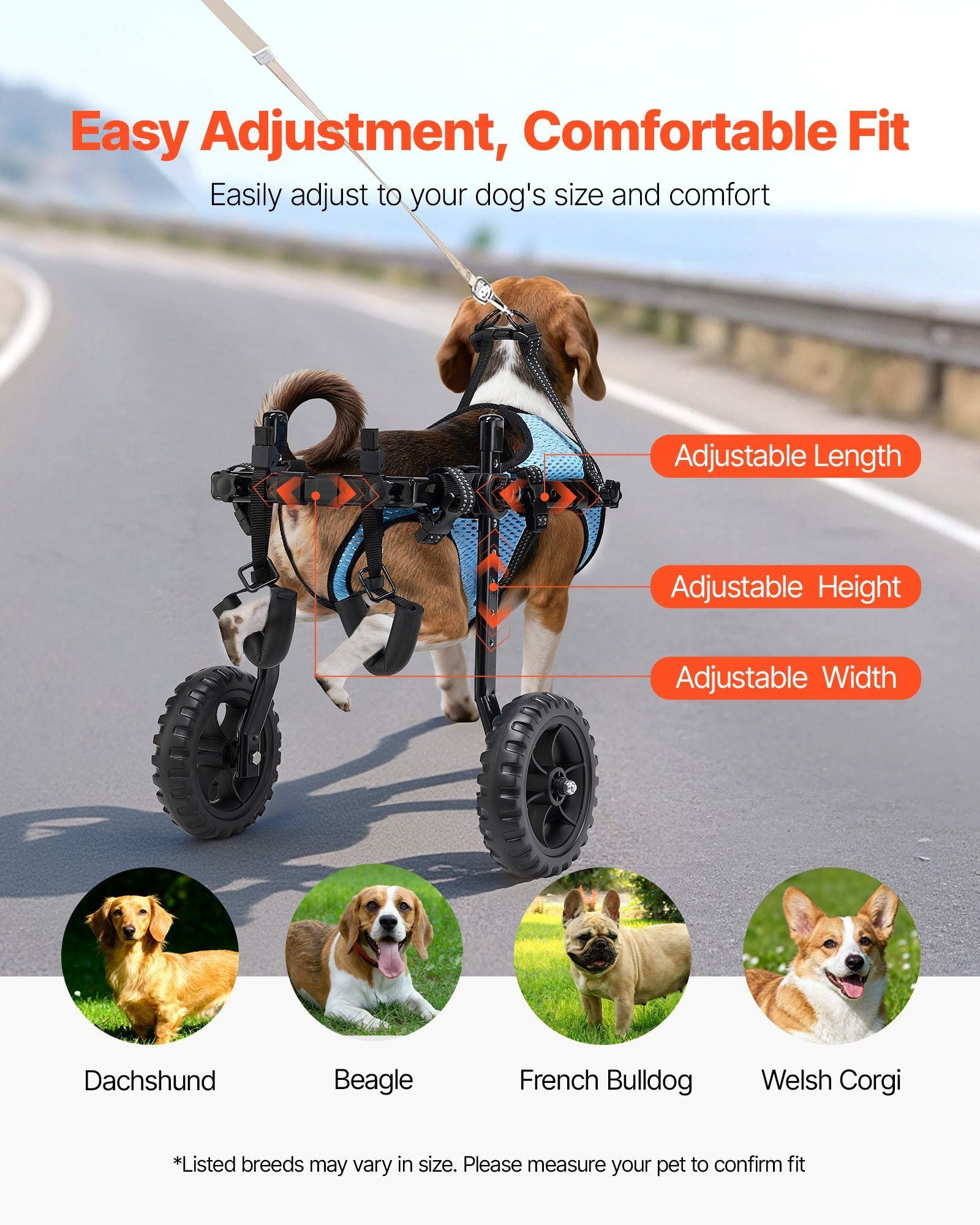 Dog Wheelchair for Back Legs, Adjustable 2 Wheels Pet Wheelchair, Lightweight  Dog Cart with Shock-Absorbing Wheels, Mobility Support Wheel Chair for Disabled Injured Dogs up to 10kg, Small