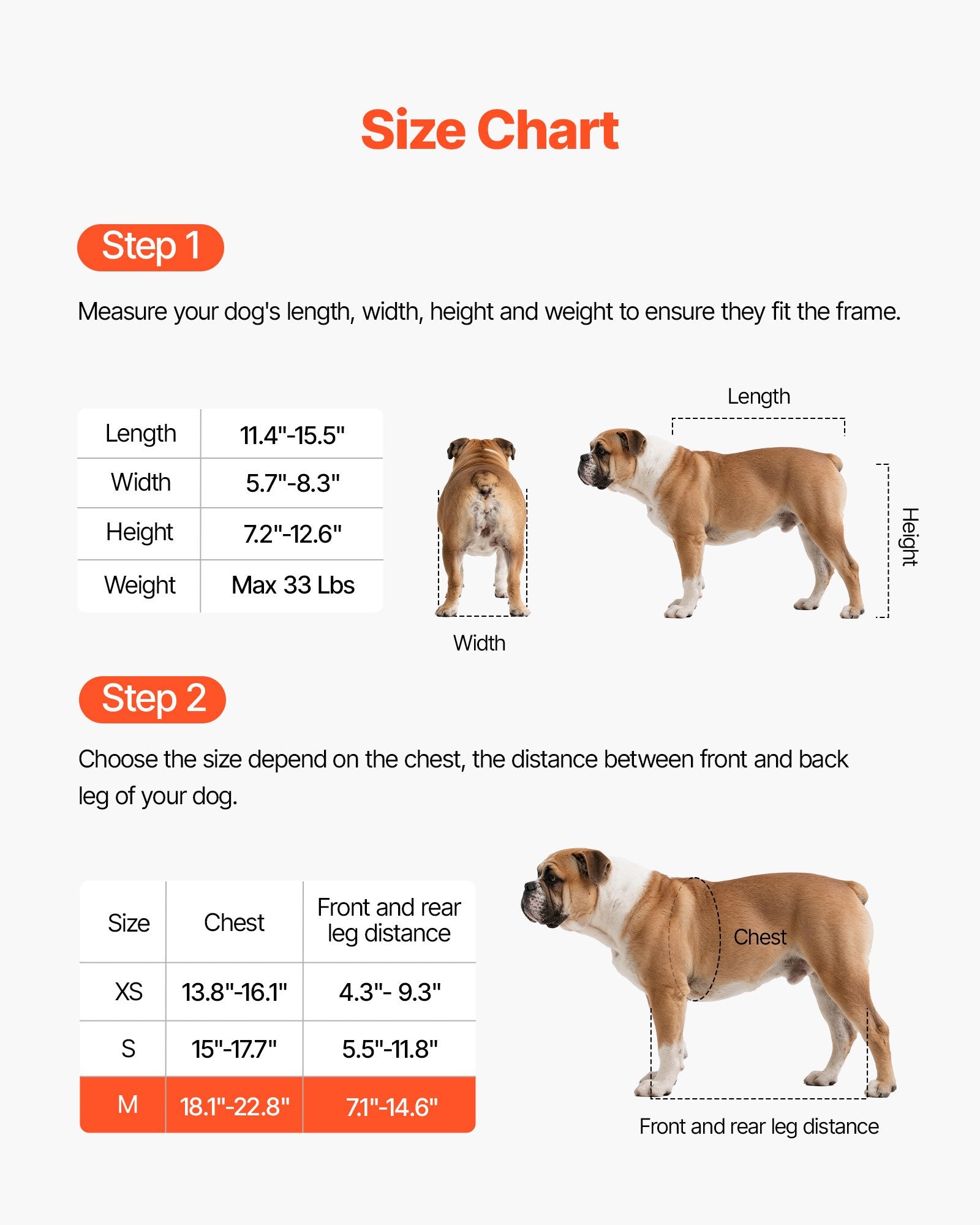 Dog Wheelchair for Back Legs, Adjustable 2 Wheels Pet Wheelchair, Lightweight Dog Cart with Shock-Absorbing Wheels, Mobility Support Wheel Chair for Disabled Injured Dogs up to 15kg, Medium