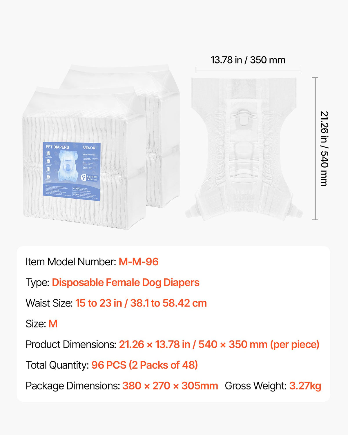 Disposable Dog Diapers, Super Absorbent Female Dog Diapers, 360 degrees Leak-Proof Female Doggy Pet Diaper V952-CWNBZNKMG96PE32U1001V0