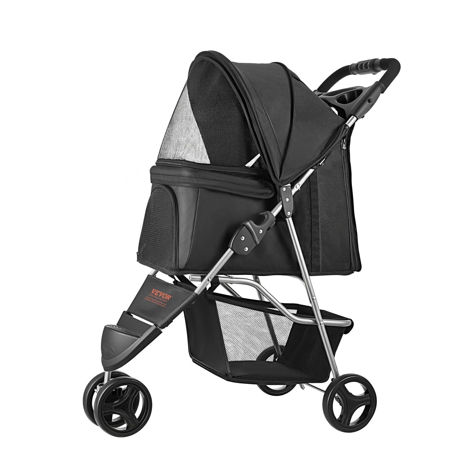 Pet Stroller, 16KG Weight Capacity, Foldable Dog Stroller Cart, 3 Wheels Cats Strollers with Mesh Windows and V952-CWTCCGK3QSHD7TWPWV0