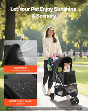 Pet Stroller, 16KG Weight Capacity, Foldable Dog Stroller Cart, 3 Wheels Cats Strollers with Mesh Windows and V952-CWTCCGK3QSHD7TWPWV0
