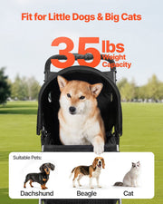 Pet Stroller, 16KG Weight Capacity, Foldable Dog Stroller Cart, 3 Wheels Cats Strollers with Mesh Windows and V952-CWTCCGK3QSHD7TWPWV0