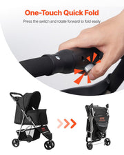 Pet Stroller, 16KG Weight Capacity, Foldable Dog Stroller Cart, 3 Wheels Cats Strollers with Mesh Windows and V952-CWTCCGK3QSHD7TWPWV0