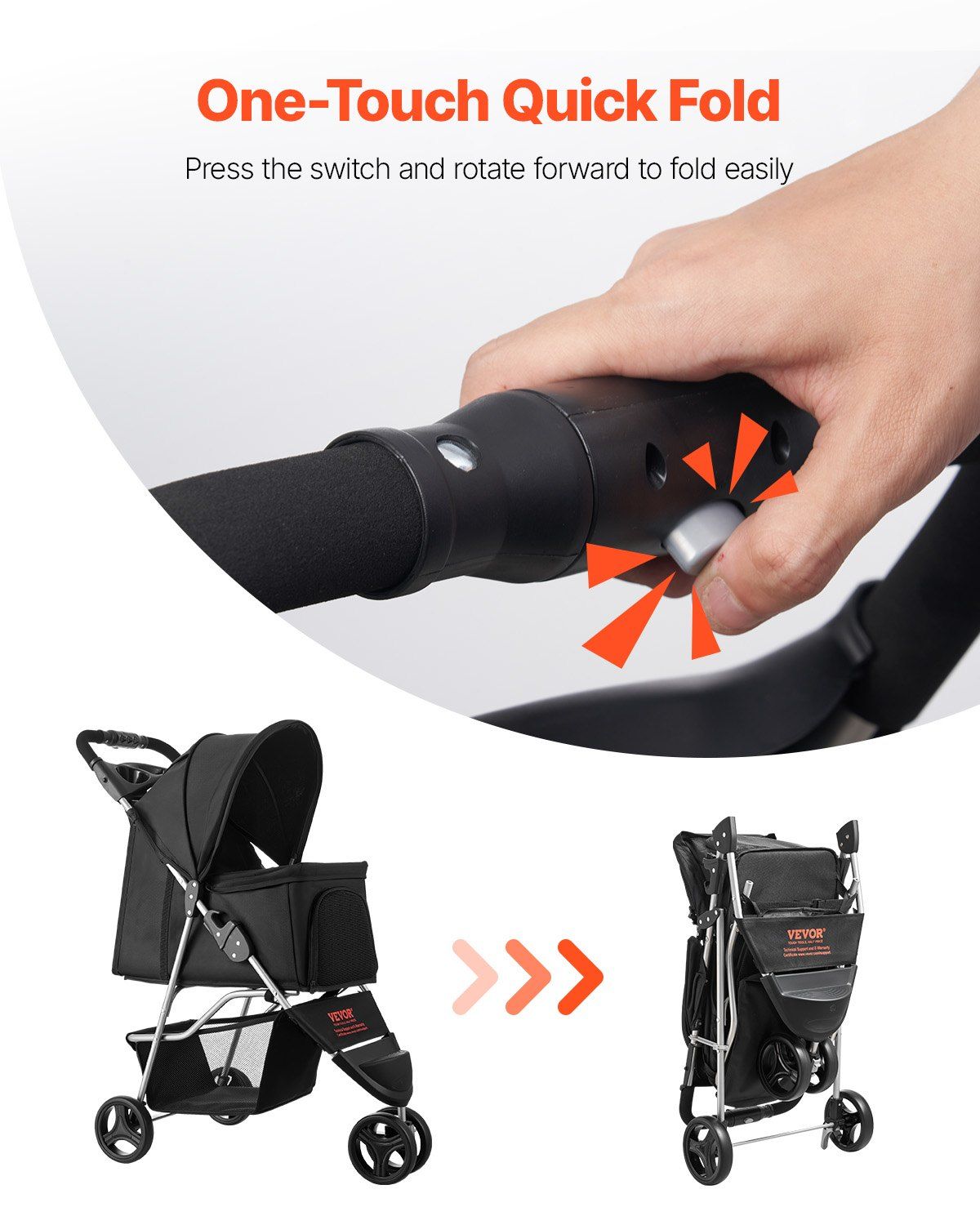 Pet Stroller, 16KG Weight Capacity, Foldable Dog Stroller Cart, 3 Wheels Cats Strollers with Mesh Windows and V952-CWTCCGK3QSHD7TWPWV0