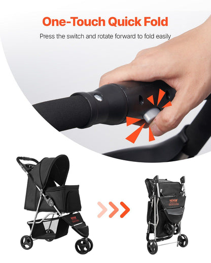 Pet Stroller, 16KG Weight Capacity, Foldable Dog Stroller Cart, 3 Wheels Cats Strollers with Mesh Windows and V952-CWTCCGK3QSHD7TWPWV0
