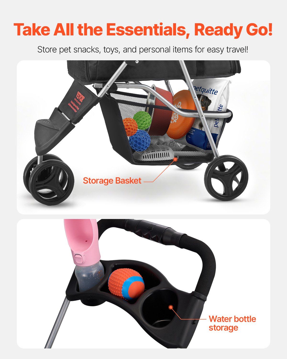 Pet Stroller, 16KG Weight Capacity, Foldable Dog Stroller Cart, 3 Wheels Cats Strollers with Mesh Windows and V952-CWTCCGK3QSHD7TWPWV0