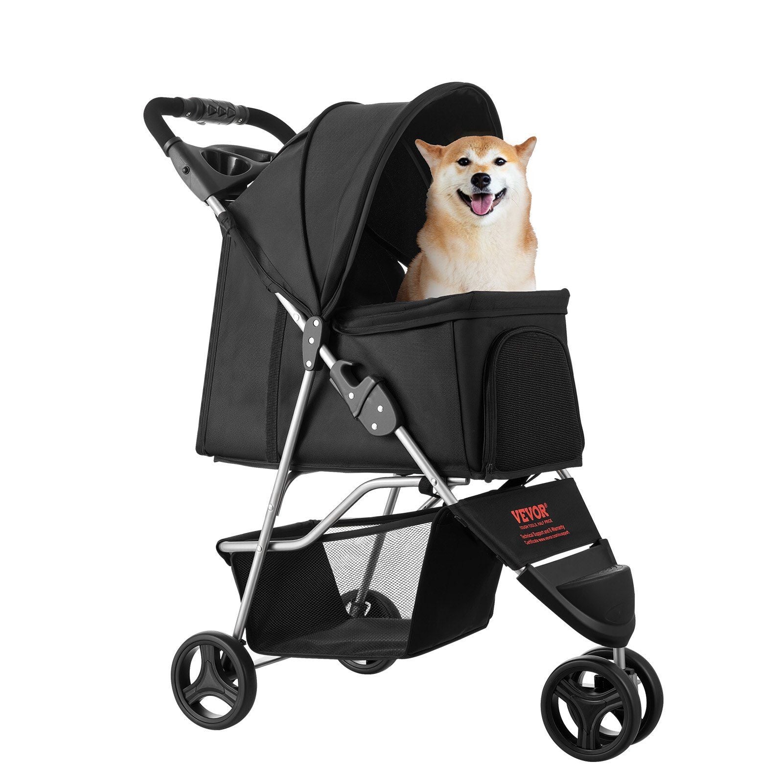 Pet Stroller, 16KG Weight Capacity, Foldable Dog Stroller Cart, 3 Wheels Cats Strollers with Mesh Windows and V952-CWTCCGK3QSHD7TWPWV0