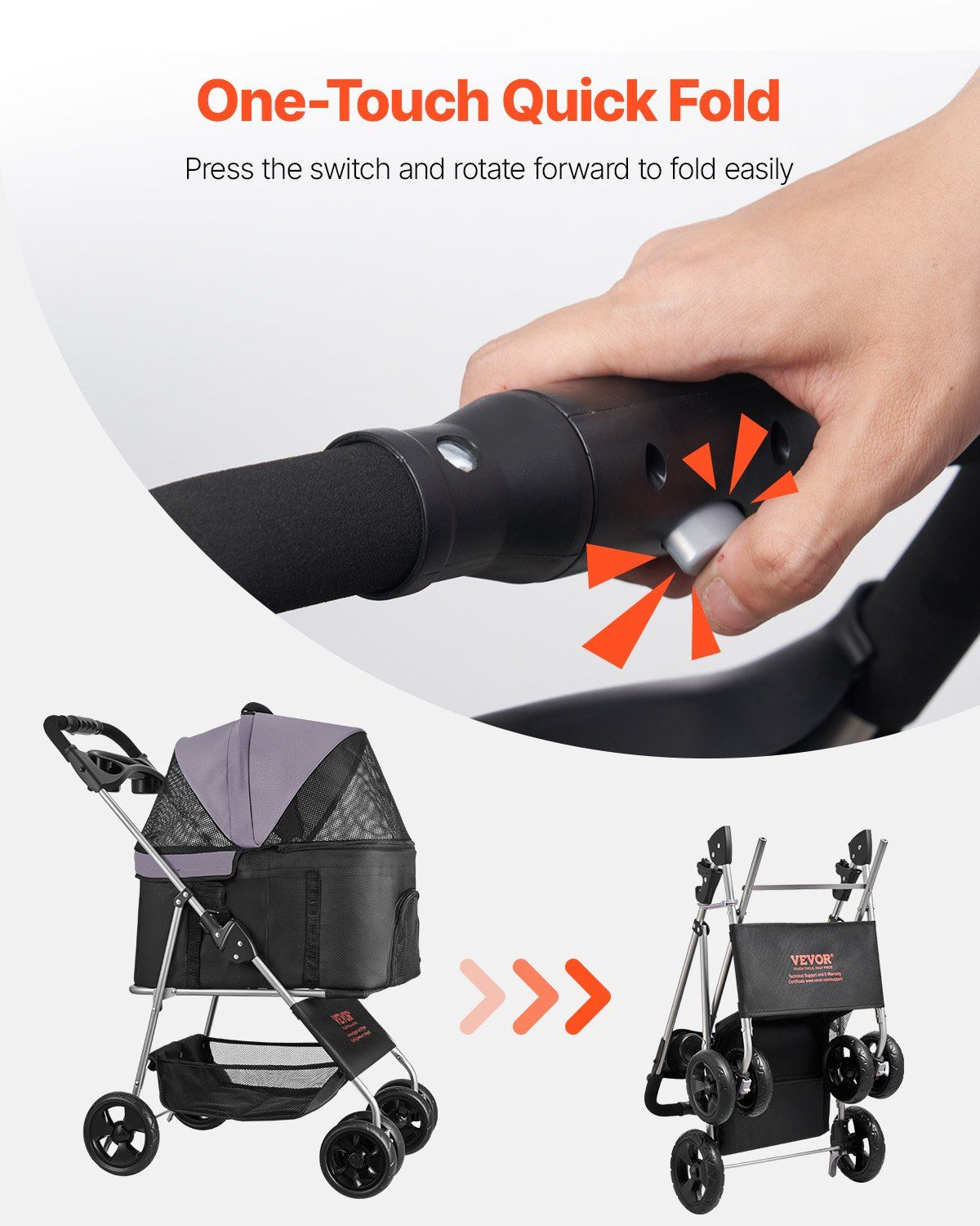 Pet Stroller, 16KG Weight Capacity, Foldable Dog Stroller Cart, 4 Wheels Cats Pram with Detachable Carrier & V952-CWTCCGK4QSHD9M2U7V0