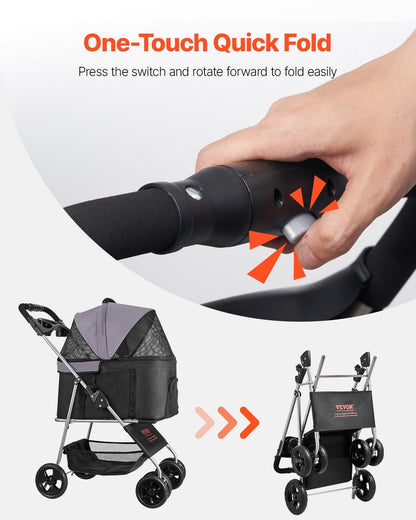 Pet Stroller, 16KG Weight Capacity, Foldable Dog Stroller Cart, 4 Wheels Cats Pram with Detachable Carrier & V952-CWTCCGK4QSHD9M2U7V0