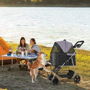 Pet Stroller, 16KG Weight Capacity, Foldable Dog Stroller Cart, 4 Wheels Cats Pram with Detachable Carrier & V952-CWTCCGK4QSHD9M2U7V0