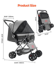 Pet Stroller, 20KG Weight Capacity, Foldable Dog Stroller Cart, 4 Wheels Cats Stroller with Mesh Windows & V952-CWTCCGK4QSHSAWPRUV0