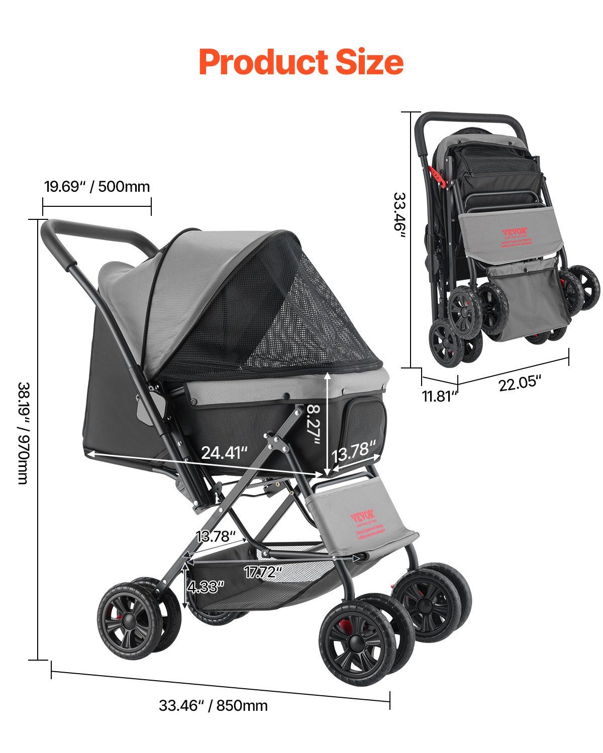 Pet Stroller, 20KG Weight Capacity, Foldable Dog Stroller Cart, 4 Wheels Cats Stroller with Mesh Windows & V952-CWTCCGK4QSHSAWPRUV0