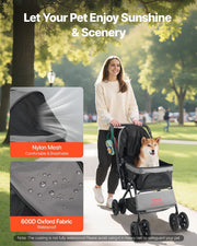 Pet Stroller, 20KG Weight Capacity, Foldable Dog Stroller Cart, 4 Wheels Cats Stroller with Mesh Windows & V952-CWTCCGK4QSHSAWPRUV0