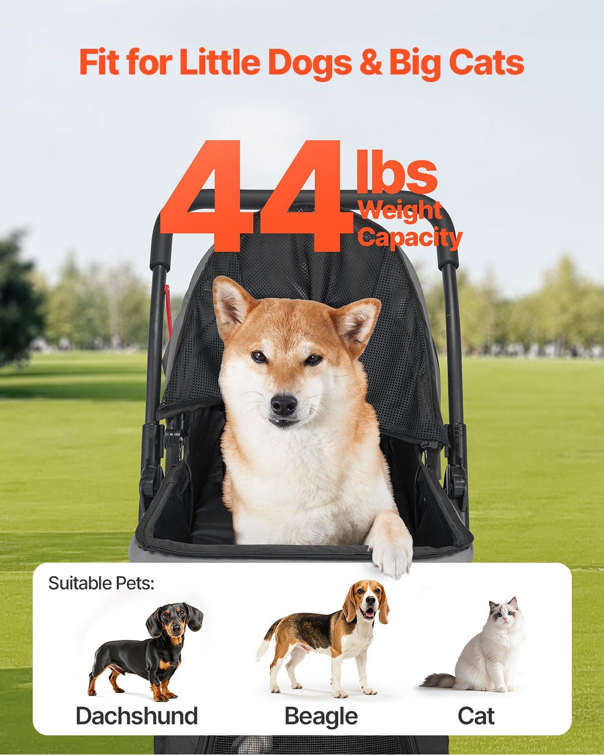 Pet Stroller, 20KG Weight Capacity, Foldable Dog Stroller Cart, 4 Wheels Cats Stroller with Mesh Windows & V952-CWTCCGK4QSHSAWPRUV0