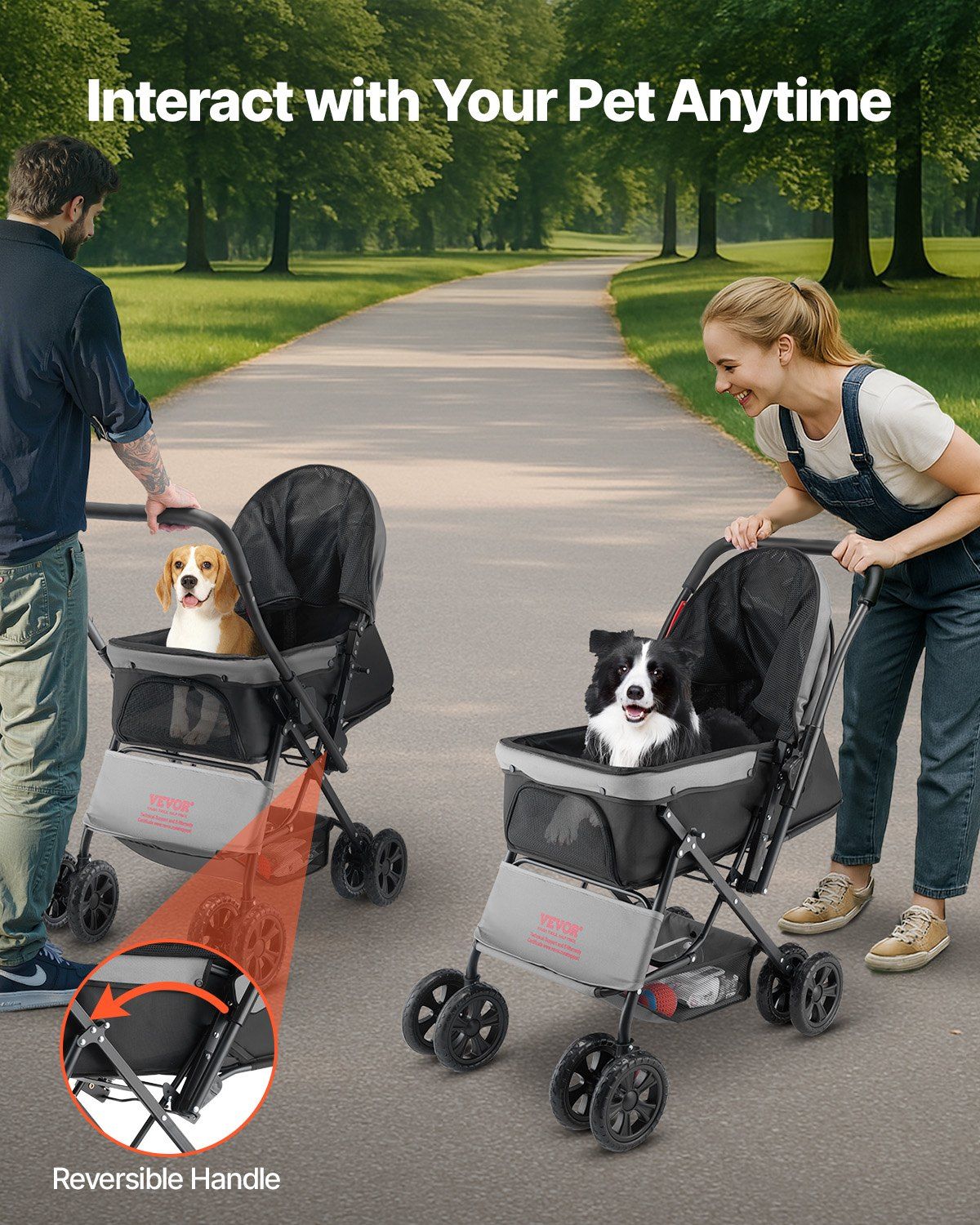 Pet Stroller, 20KG Weight Capacity, Foldable Dog Stroller Cart, 4 Wheels Cats Stroller with Mesh Windows & V952-CWTCCGK4QSHSAWPRUV0