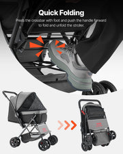 Pet Stroller, 20KG Weight Capacity, Foldable Dog Stroller Cart, 4 Wheels Cats Stroller with Mesh Windows & V952-CWTCCGK4QSHSAWPRUV0