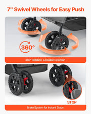 Pet Stroller, 20KG Weight Capacity, Foldable Dog Stroller Cart, 4 Wheels Cats Stroller with Mesh Windows & V952-CWTCCGK4QSHSAWPRUV0