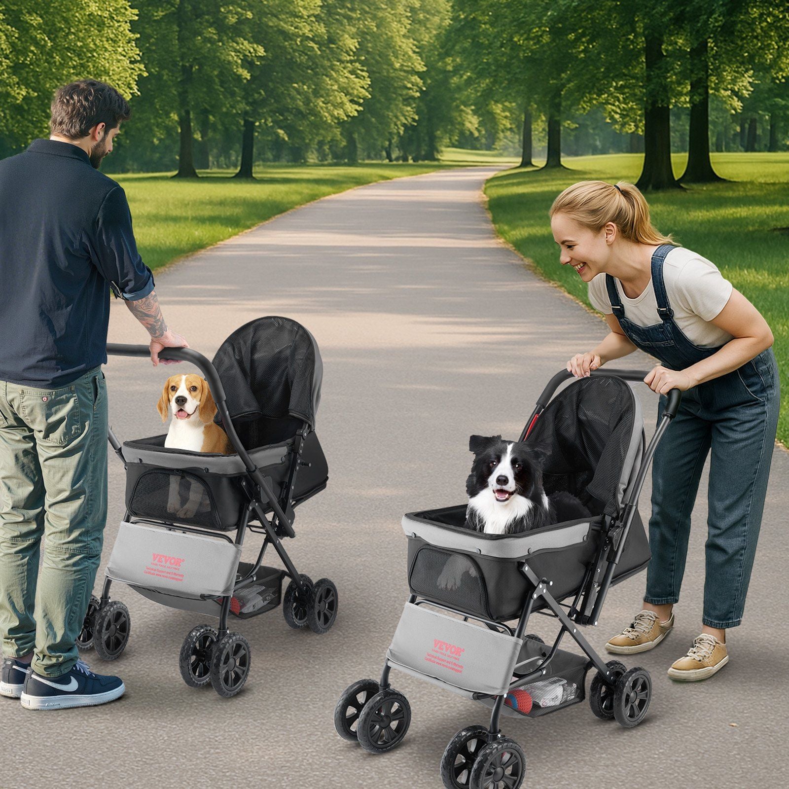 Pet Stroller, 20KG Weight Capacity, Foldable Dog Stroller Cart, 4 Wheels Cats Stroller with Mesh Windows & V952-CWTCCGK4QSHSAWPRUV0
